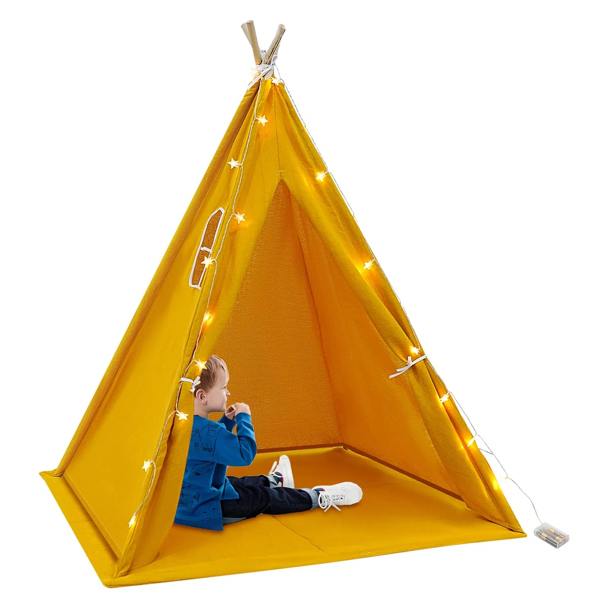 Tipi Tenda per bambini, 120 x 120 x 140 cm, Tippi, tenda da gioco pieghevole, per bambini, per interni ed esterni, per cameretta dei bambini, con catena luminosa opaca (giallo)