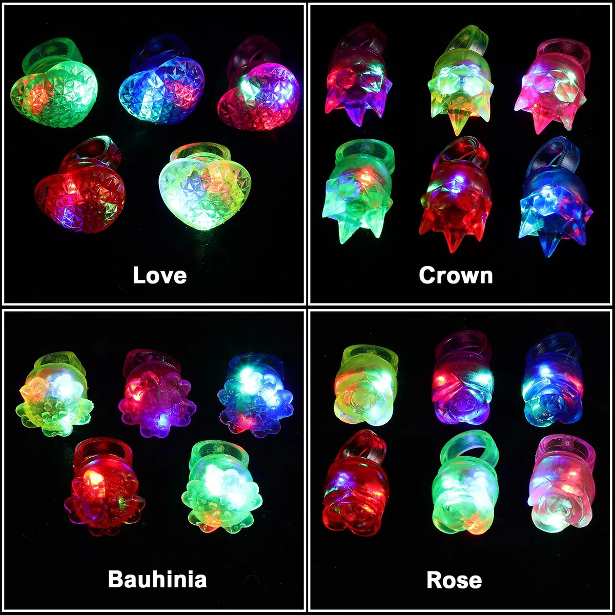 NUOBESTY 24 anelli luminosi a LED, a forma di fiore, lampeggianti, giocattolo per le dita, per adulti e bambini