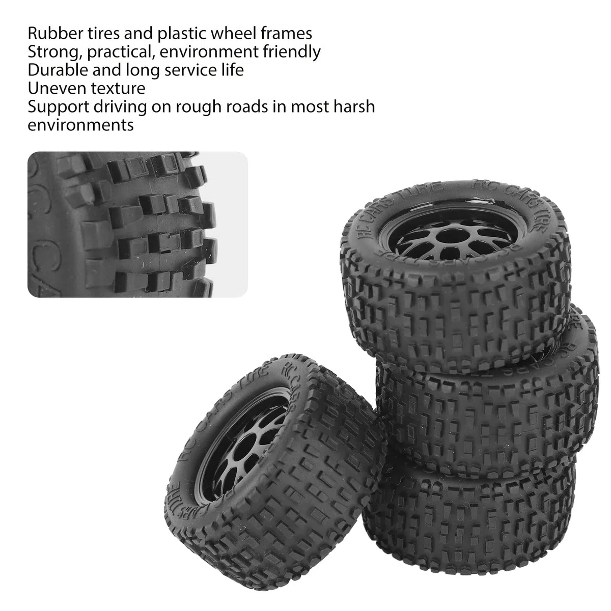Ruota per Camion RC, 4 Pezzi Ammortizzazione Forte Pneumatici RC Ecologici Struttura Irregolare Presa Eccellente per 1:14 1:16 1:18