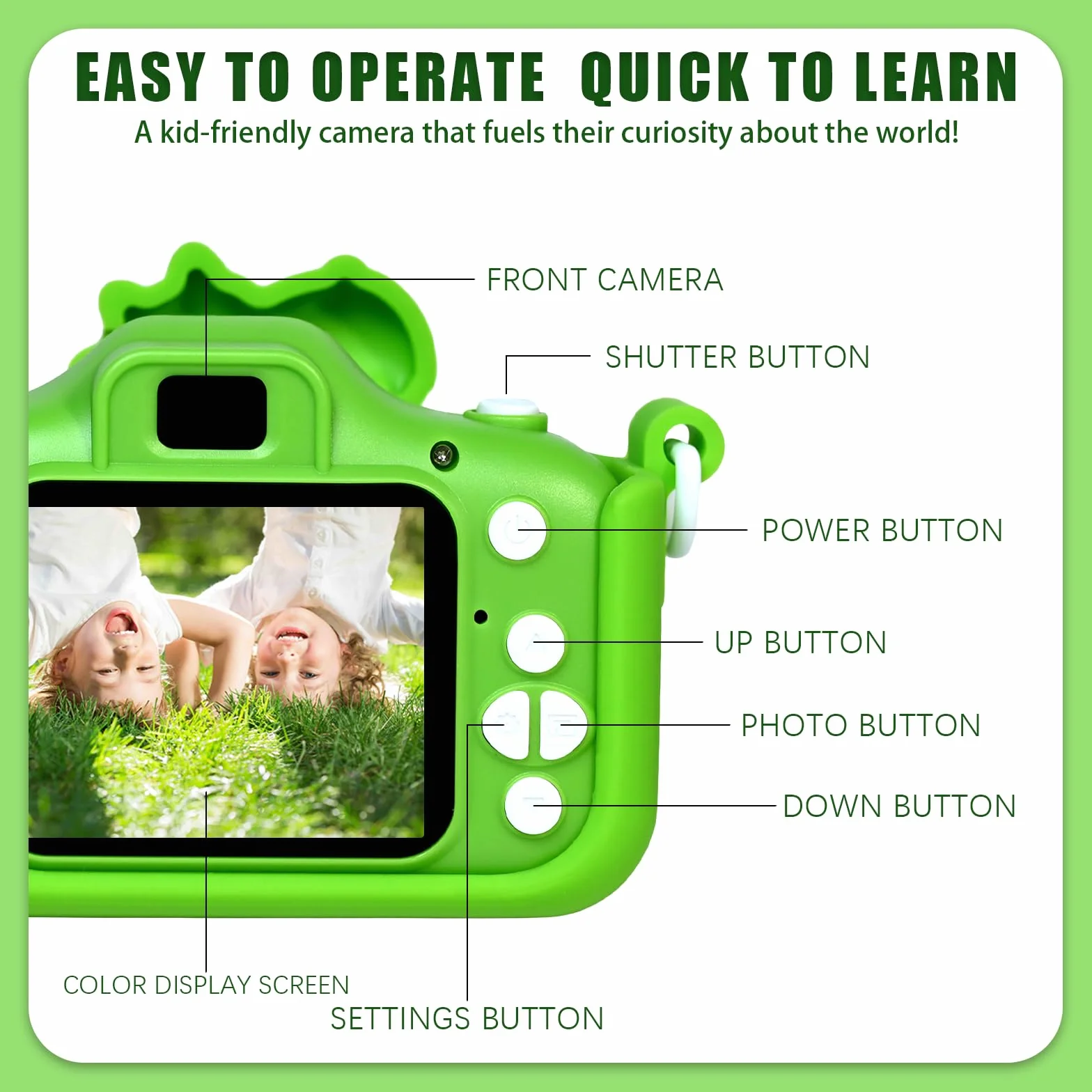 Macchina Fotografica Bambini, 2.0 Pollici Schermo Fotocamera Bambini 1080P HD Fotocamera con 32 GB, Regalo Giocattolo di Natale & Compleanno per Ragazze Ragazzi da 3-12 Anni (Verde)
