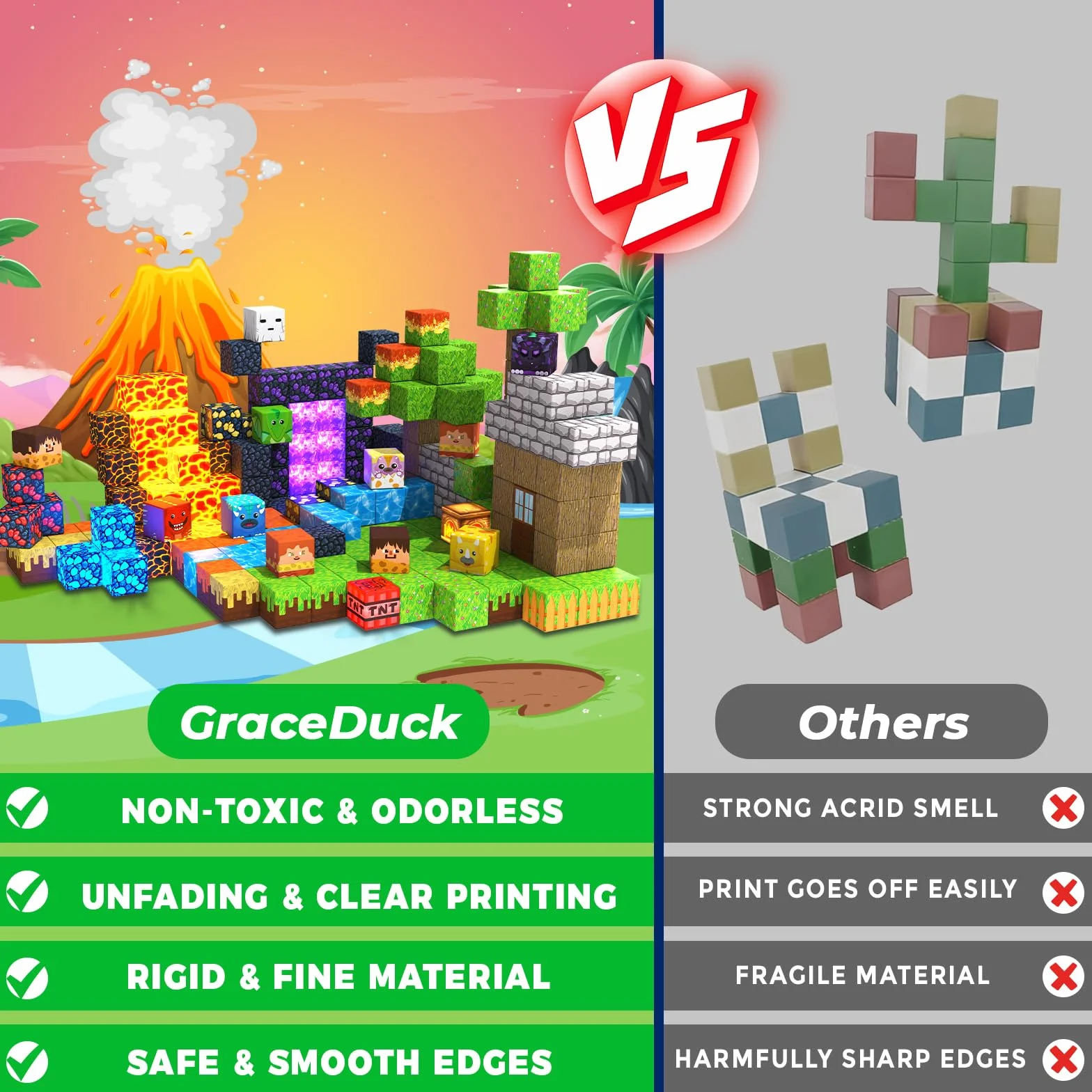 GraceDuck Costruzioni Magnetiche per Bambini 300 Pezzi Set Dinosauri e Vulcano - Blocchi Magnetici con Lava e Foresta - Magnetic Building Blocks Creativi Giocattolo Montessori 3-9 Anni - Regalo STEM