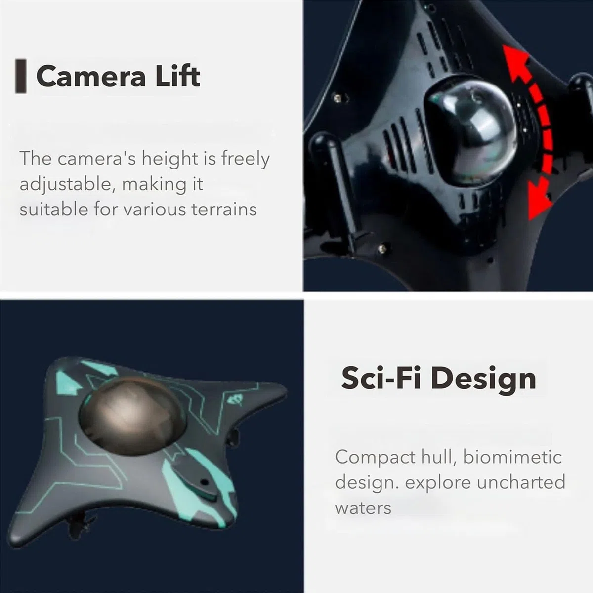 Drone subacqueo con fotocamera, Mini drone subacqueo Full HD 1080p con fotocamera e fari LED per visualizzazione in tempo reale, telecomando APP e connettività wireless, per esplorazione subacquea