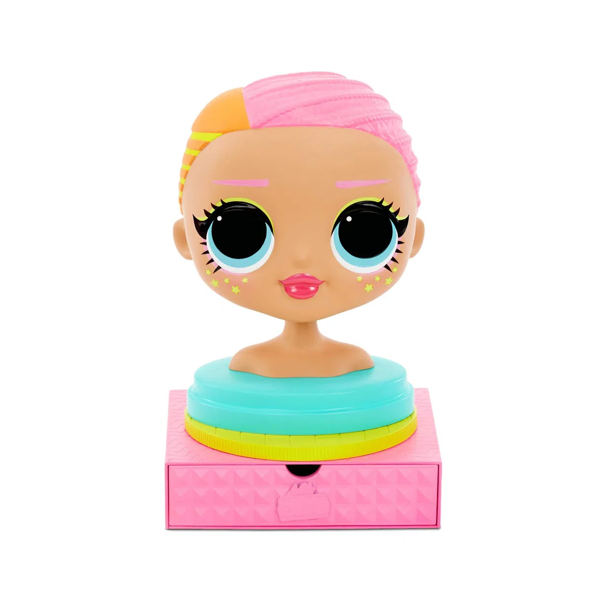 LOL Surprise OMG Testa da Acconciare con Capelli Adesivi per Stili Infiniti, 30 Sorprese e Accessori, Neonlicious