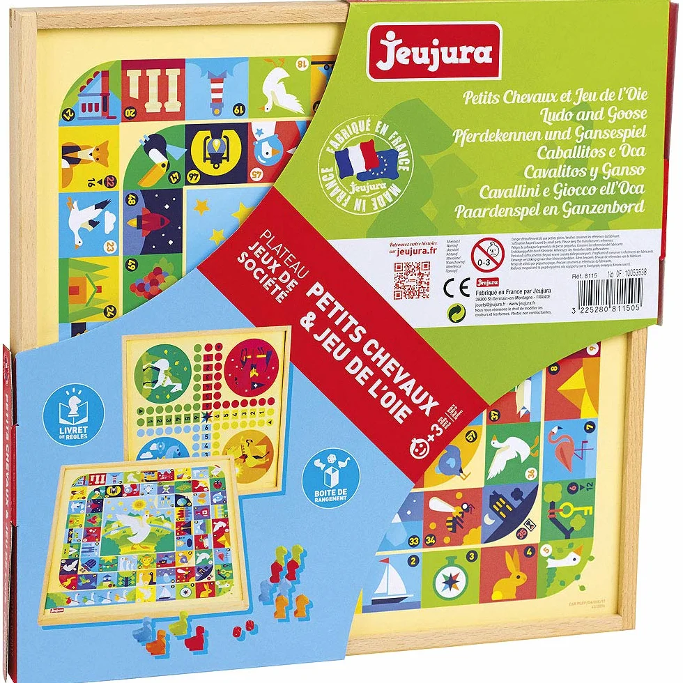 JEUJURA Jeux de loie et petits chevaux - Plateau en bois