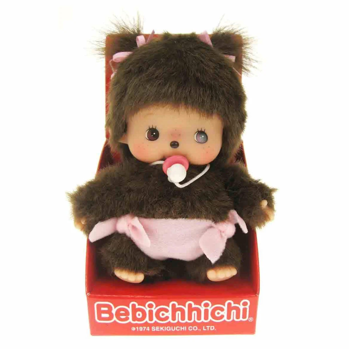 Sekiguchi 235380 - Bambina Originale Bebichhichi, in Peluche Marrone, con Pannolino e codini con Fiocchi, Circa 15 cm