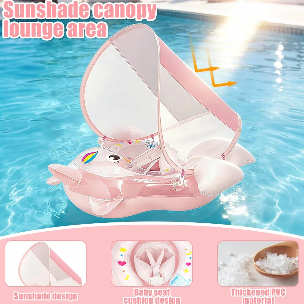 Salvagente Neonato, Ciambella Neonato Con Parasole E Pompa Ad Aria, UPF50+ Protezione UV, Salvagente Bambini Per Adatto Per Bagno, Piscina, Mare Per Bambini Dai 3 Ai 36 Mesi (L)