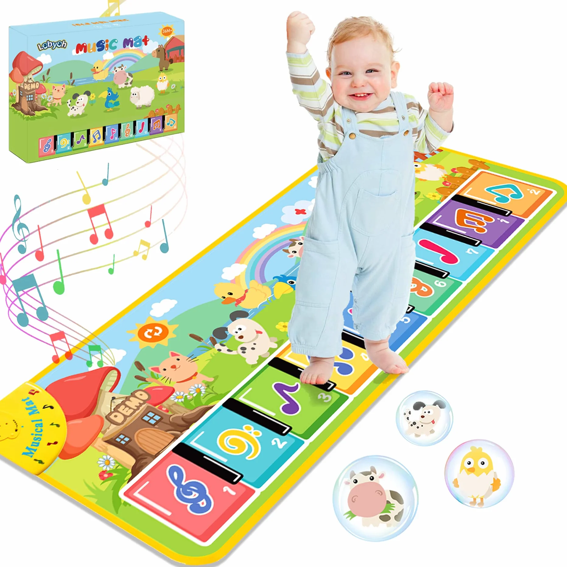 Lobyoh Tappeto Musicale per Bambini con 8 Animali, Piano Regali Compleanno per Ragazzi Ragazze, Tappeto da Danza, Tappetino per Pianoforte, Giocattolo Musicale per Bambini