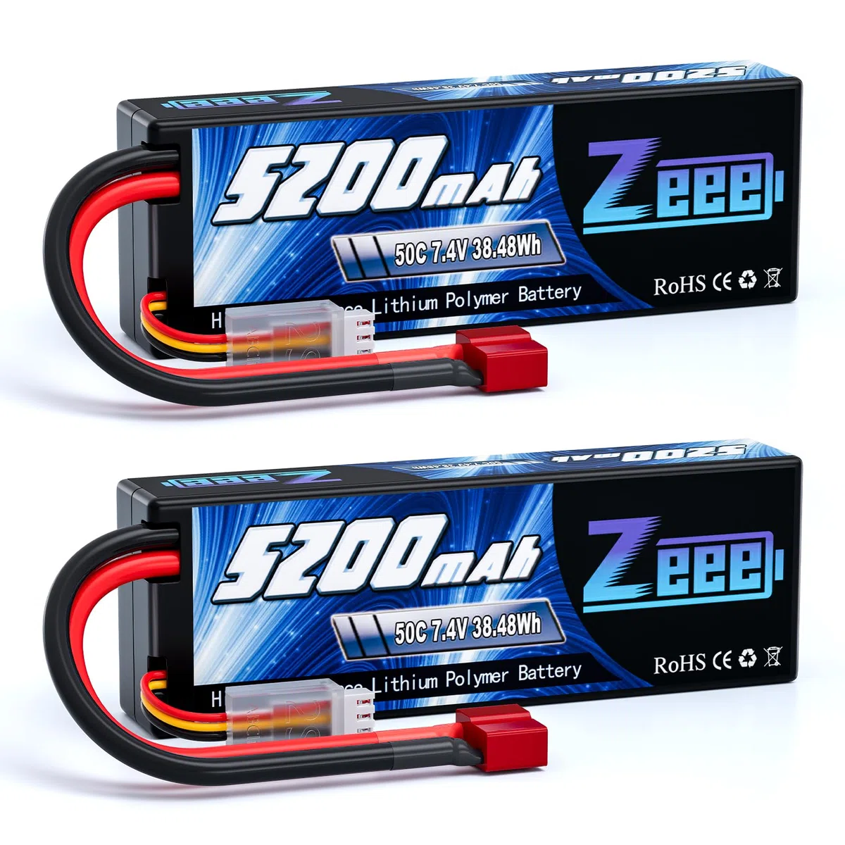 Zeee 2S Lipo Batteria 7,4V 50C 5200mAh RC Batteria Hardcase con Connectore Deans T Spina per RC Evader BX RC Veicolo Auto LKW Truggy RC Nave RC Modells RC Hobby (2 pezzi)