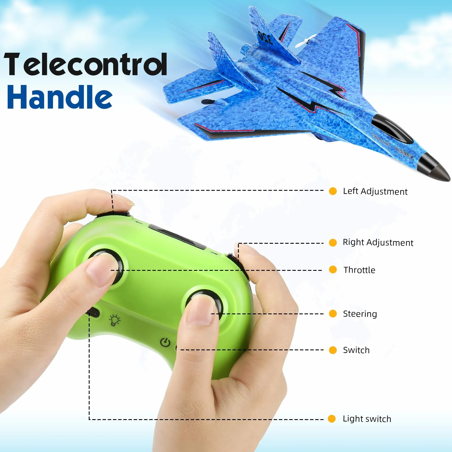 Aereo RC 2.4 GHz telecomandato, 2CH Rc Aereo RTF per principianti, aereo F con luce LED F aereo giocattolo aereo con aereo per principianti bambini adulti (blu)