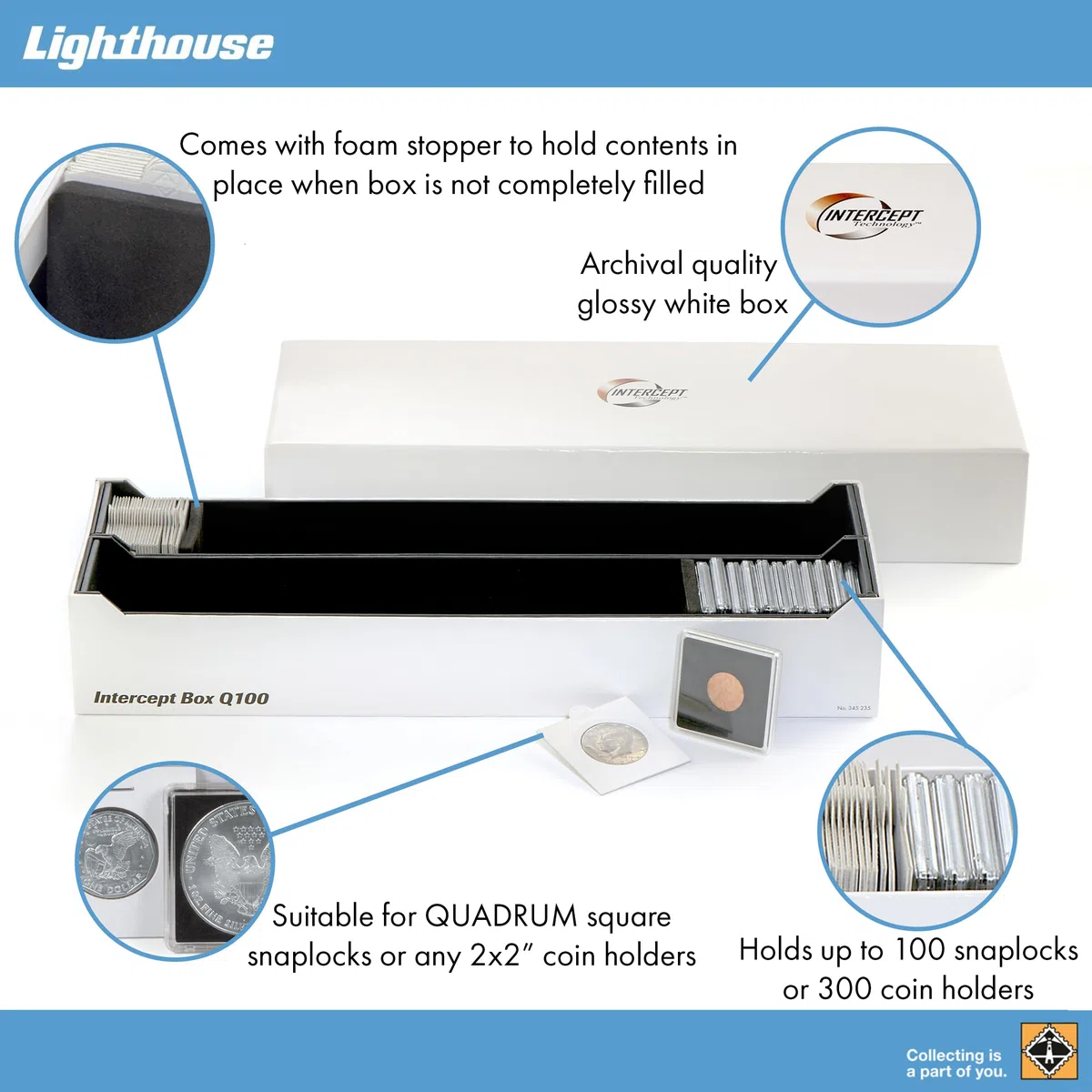Leuchtturm 345235 Scatola di intercettazione per 100 Capsule QUADRUM - Scatola per 100 Monete in Capsule o Fino a 300 Portamonete - per Monete e medaglie