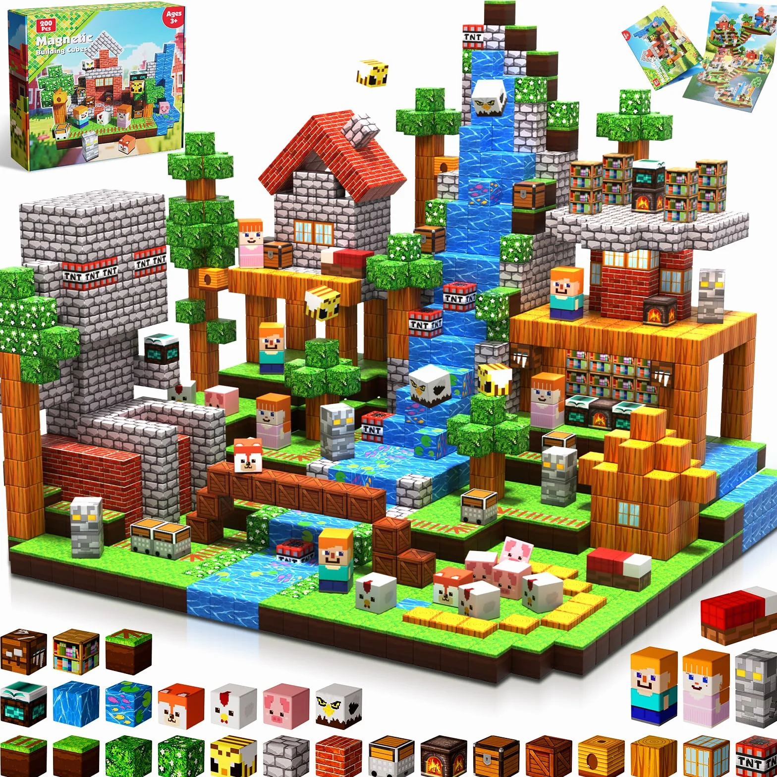 Goody King Costruzioni Magnetiche per Bambini 200 Pezzi - Blocchi Magnetici con Tema Prateria - Animali e fiumi - Magnetic Building Blocks Giocattoli Montessori - Regali STEM per bambini 3-9 Anni