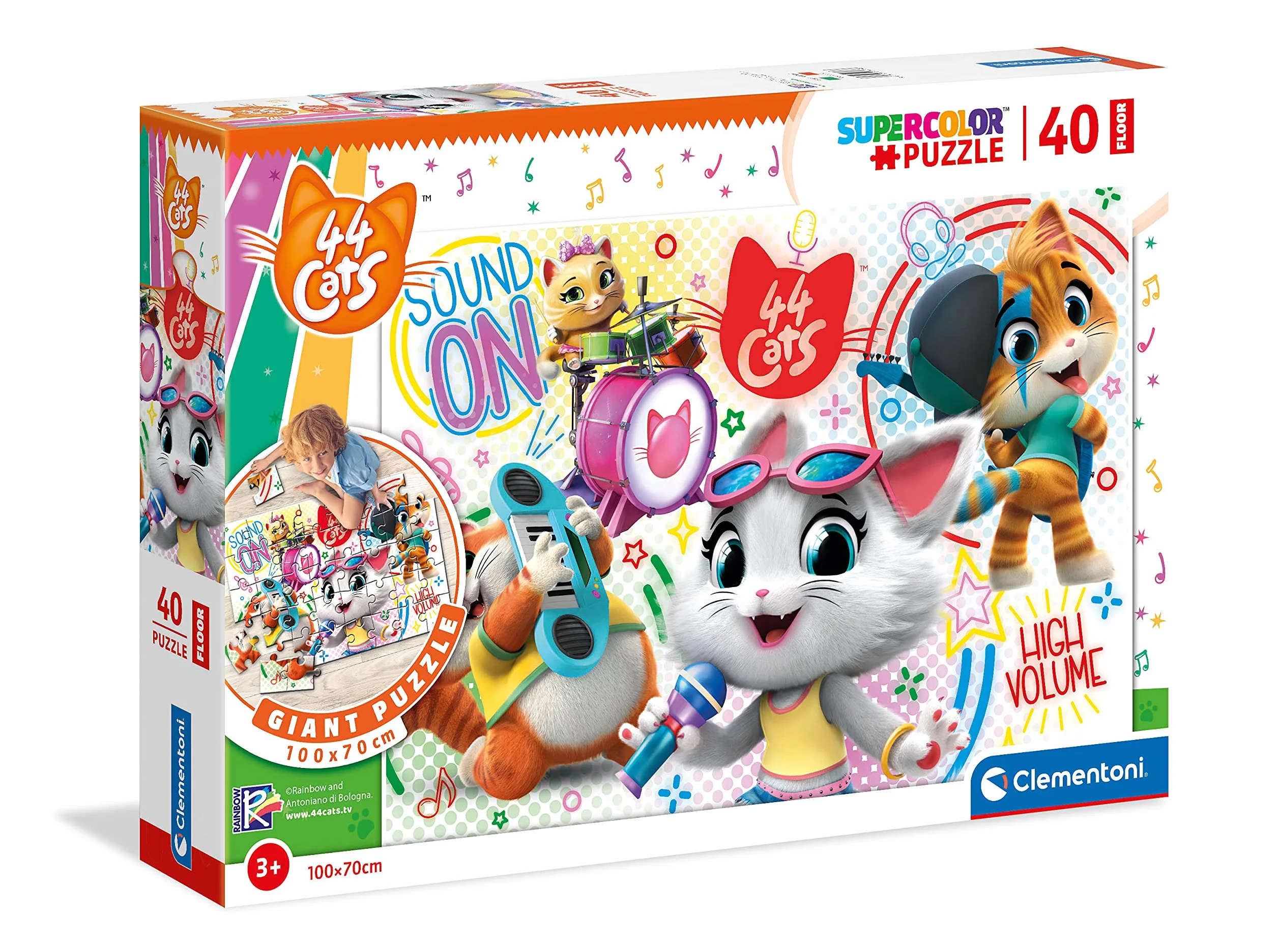 Clementoni 25466, 44 Gatti Supercolor - Puzzle da pavimento per bambini, 40 pezzi, età 3 anni in più