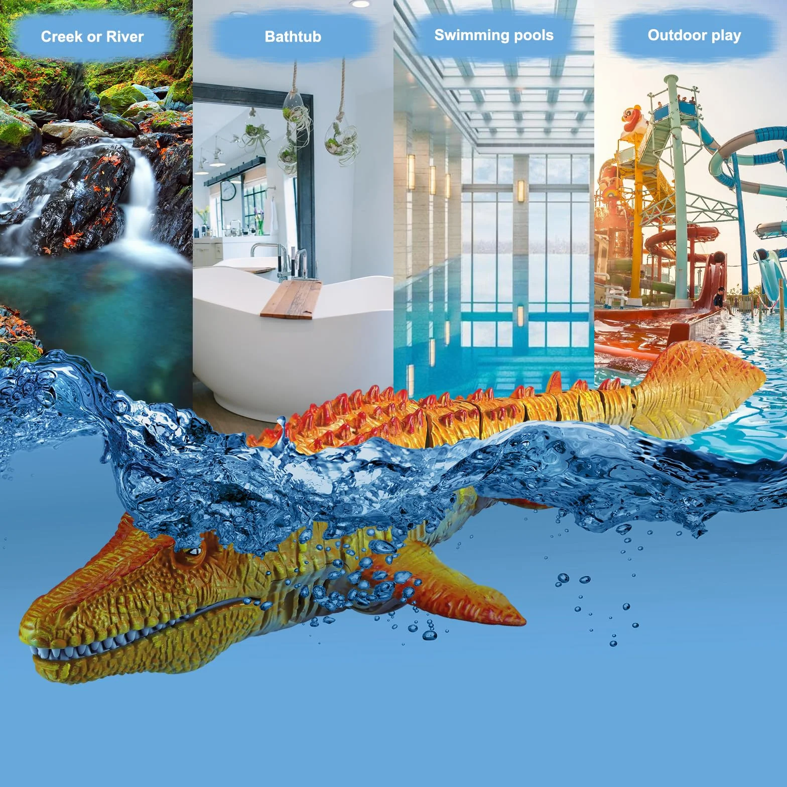 Giocattoli Mosasaurus Telecomandati per Bambini, Barca Elettrica per Dinosauri RC con Acqua Spruzzata e Luce per Il Bagno del Lago della Piscina, Giocattoli da Bagno (Giallo)