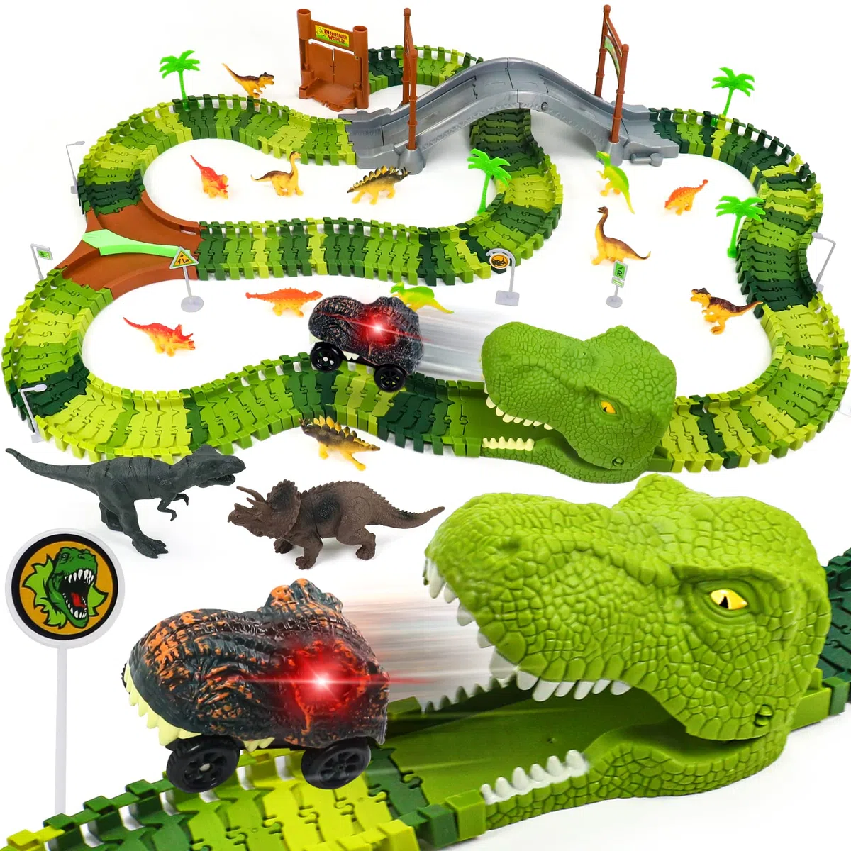 Pista Macchinine Dinosauri Giocattolo Per Bambini Giochi Bambini 2 3 4 Anni Con 14 Dinosauro Giocattolo e LED Cars Macchinine Per Regalo Bambino bambina 4 5 6 Anni e Regali Pasqua