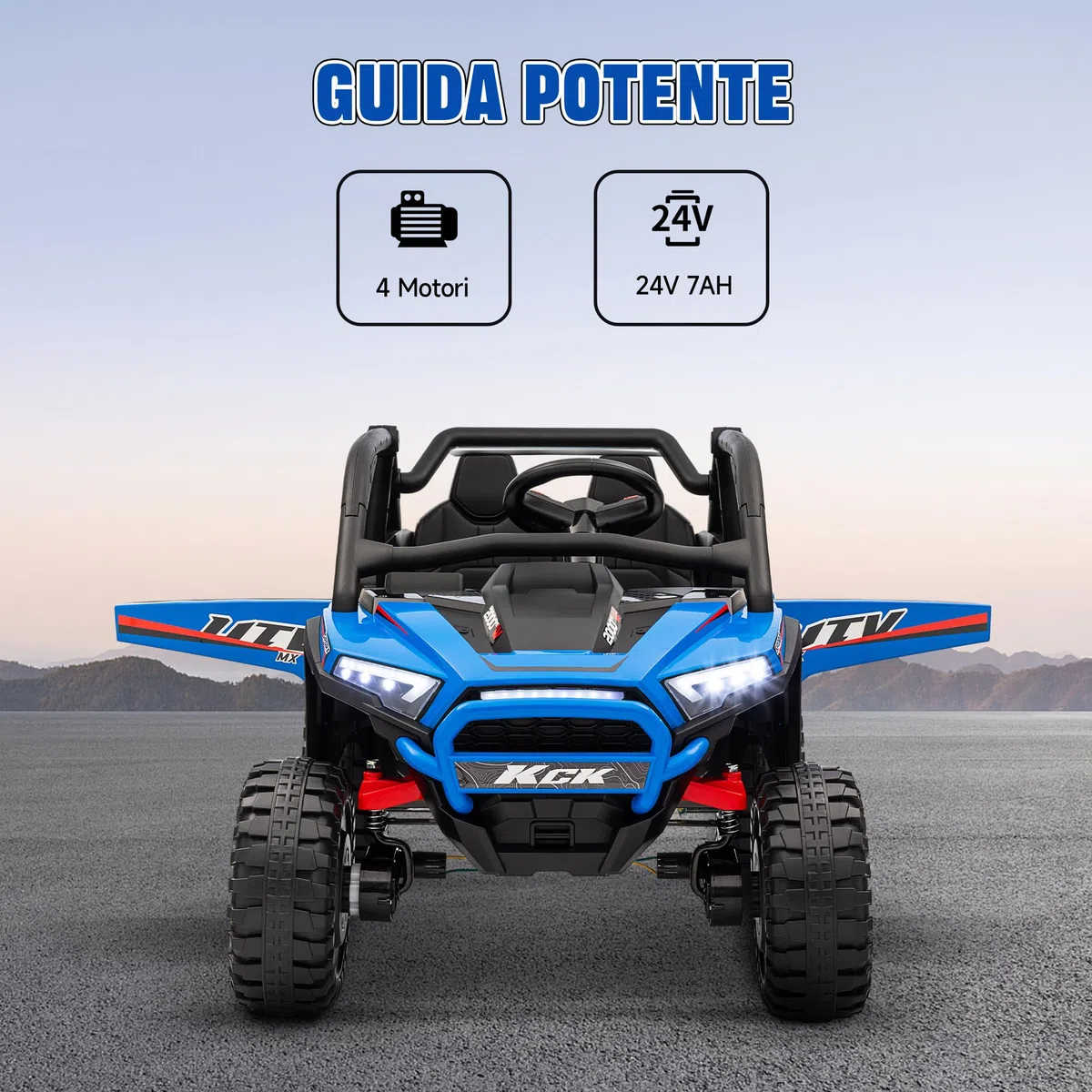AIYAPLAY Macchina Elettrica per Bambini 2 Posti 24V 4 Motori, Auto Elettrica Bambini 3-8 Anni con 3 Velocità, Musica Integrata, Clacson, Luci, Sospensione a Molla e Telecomando, Velocità 5-7km/h, Blu