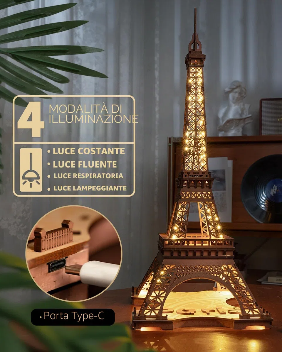 Rolife Puzzle 3D Torre Eiffel – Puzzle in legno 3D per adulti – Regalo decorativo da scrivania per adolescenti e adulti