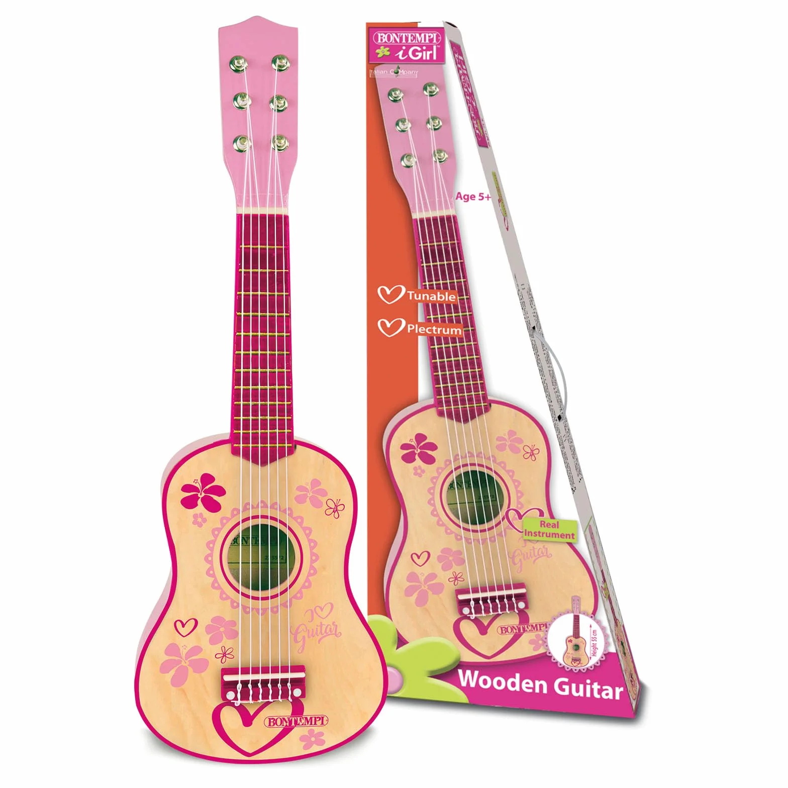 Bontempi | WoodHarmony - Chitarra Classica in Legno da 55 cm per Avventure Musicali Autentiche, Rosa