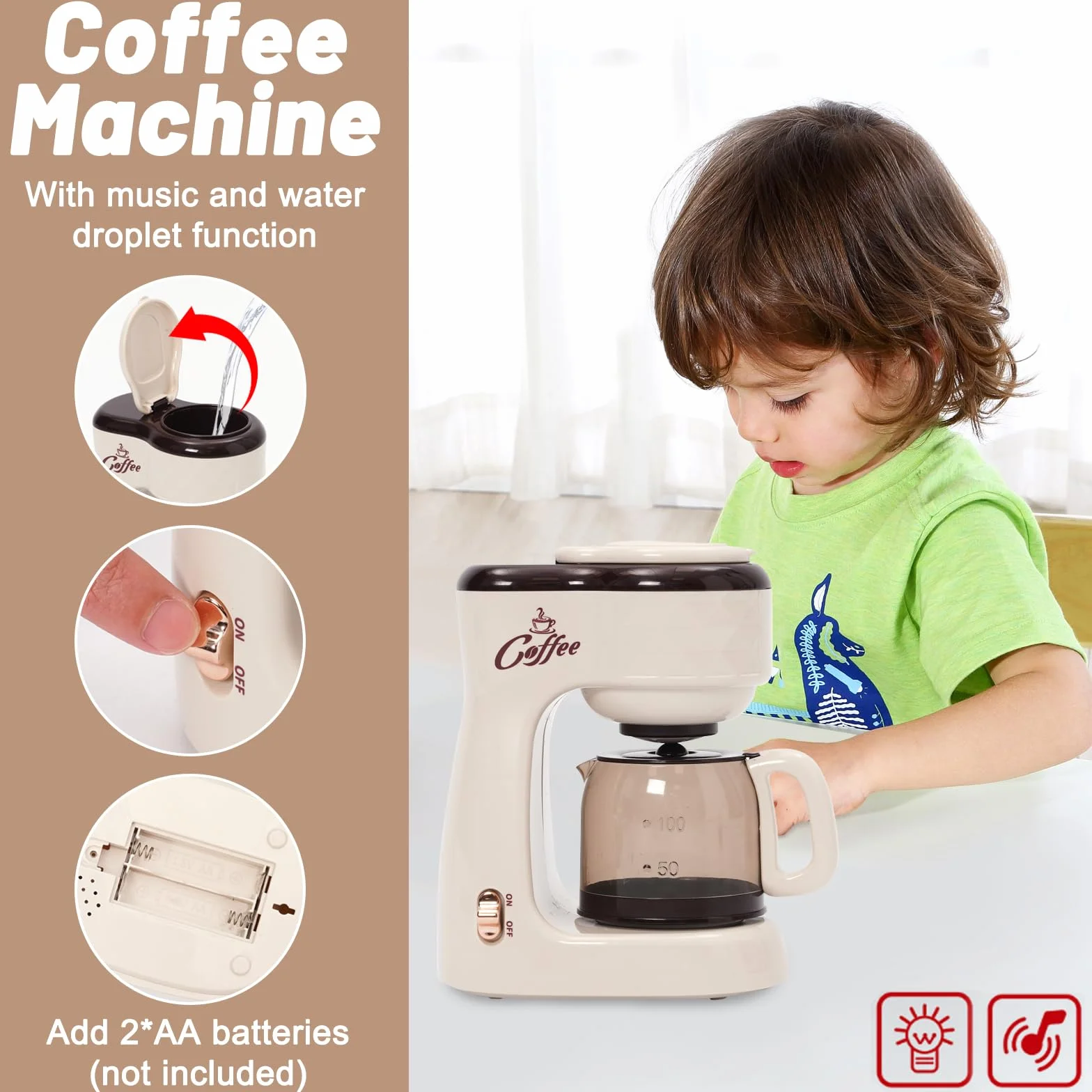 Accessori Cucina Bambini, Set di Elettrodomestici da Cucina Giocattolo per Bambini, Macchina da Caffè, Frullatore, Mixer, Tostapane con Luci e Suoni, Gioco di Ruolo Regalo per Ragazzi e Ragazze 3+Anni
