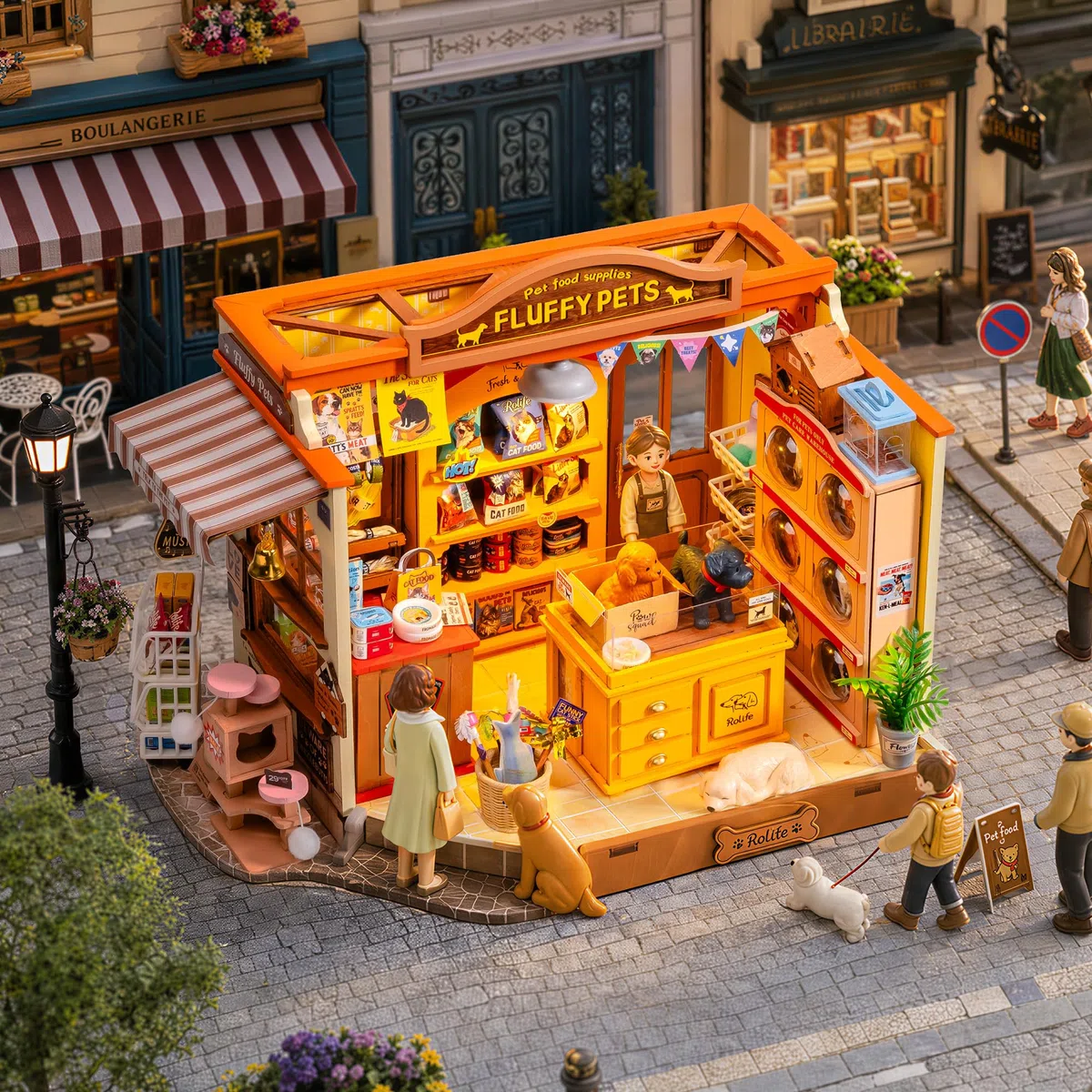 Rolife Kit fai da te in miniatura per casa delle bambole Fluffy Friends, accogliente negozio di animali domestici piccola casa con mobili, kit di costruzione in miniatura fai da te per gli amanti