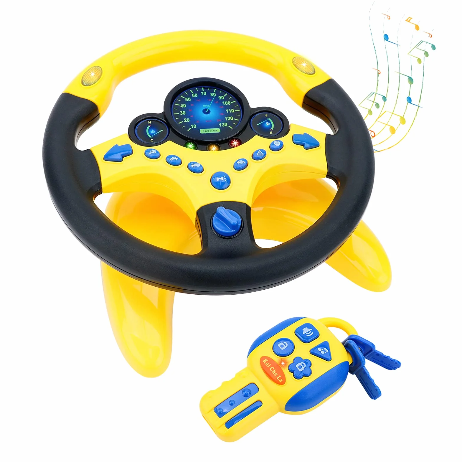 deAO Volante per Auto per Bambini Giocattolo d'Imitazione per Guida Simulata con Effetti Luminosi e Sonori Musicali per Ragazzi e Ragazze –Giallo