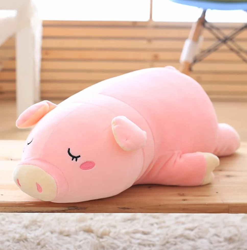 NatureMan Cuscino in peluche a forma di maialino, rosa, morbido, da abbracciare, divertente, simpatico maialino, giocattolo per Natale, compleanno, fidanzata, regalo (55 cm)