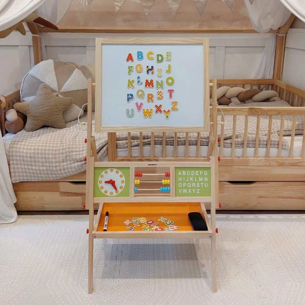 Mamabrum Lavagna Bambini con Cavalletto Bifacciale, Lavagna per Bambini, Magnetica e Gesso, Lavagnetta Cancellabile 98 x 45 x 42 cm, Gessetti, Pennarello, Spugna, Letterine e Numeri Magnetici