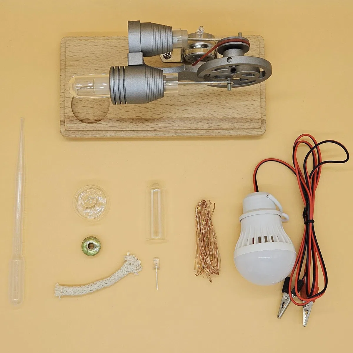 Pssopp Stirling Engine Motor Kit,Hot Air Stirling Engine Kit Mini Stirling Engine Giocattolo con Luce LED Mini Hot Air Stirling Engine Modello Motore Potenza Streaming per Bambini