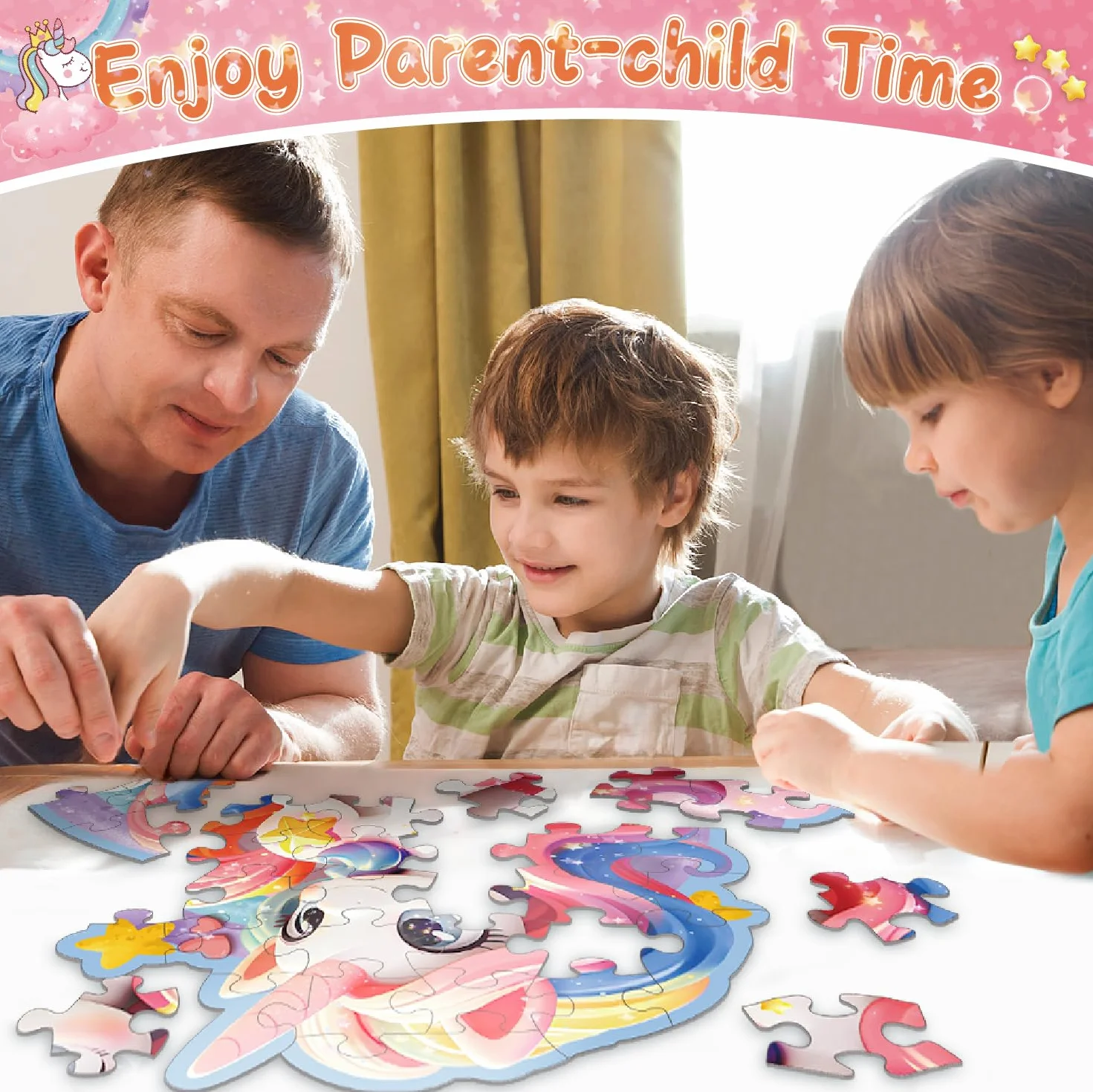 Kiztoys Puzzle da pavimento unicorno giocattolo per ragazze – regalo unicorno per bambini 3 4 5 6 7 8 anni, 45 pezzi grande puzzle rosa giocattolo dai 3 agli 8 anni in su
