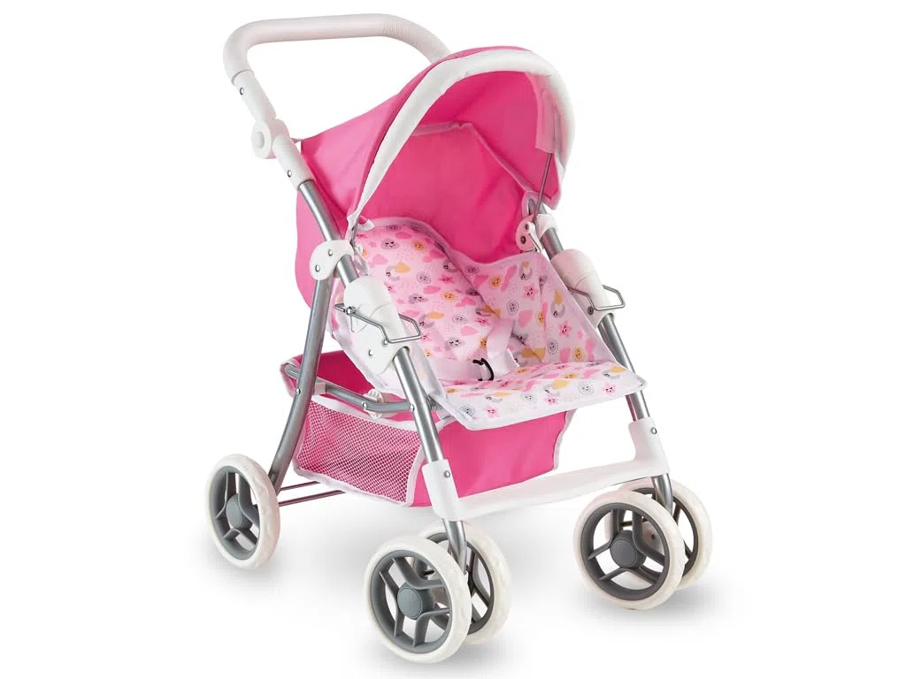 Teorema Giocattoli Passeggino per Bambole Leggero e Pieghevole, Carrozzina per Bambole con Cappotta Regolabile, Cesto Portaoggetti, Struttura in Metallo, Passeggino Giocattolo Bambina Manovrabile,Rosa