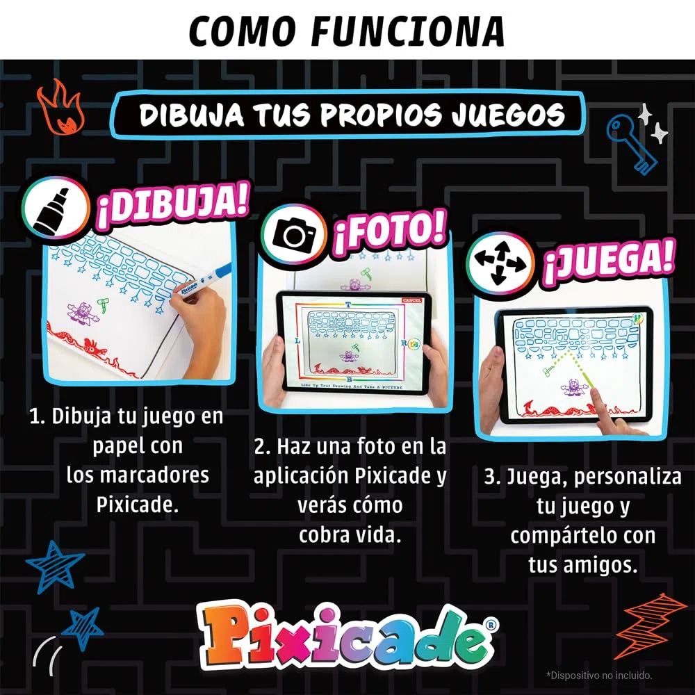 PIXICADE — Trasforma il tuo disegno in videogioco in 30 secondi| Kit creativo per bambini + App | Facile, educativo e divertente