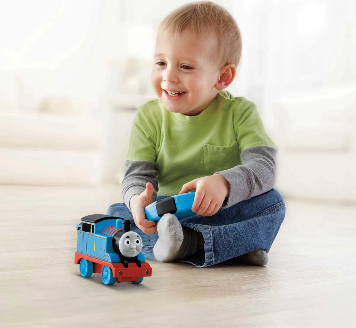 Fisher-Price My First Thomas & Friends R/C Thomas, battery-powered remote-controlled train engine with character phrases for toddlers, GPV86