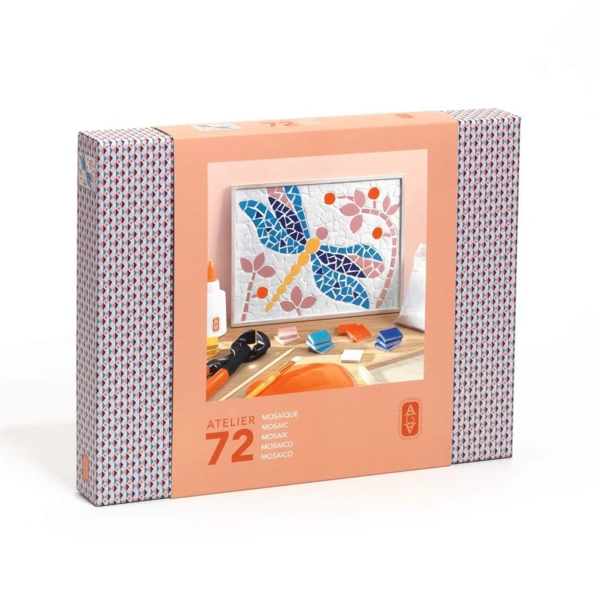 DJECO Atelier 72 Kit mosaico per adulti, kit creativo fai da te con piastrine in ceramica, strumenti e video tutorial, serie AGA, artigianato meditativo