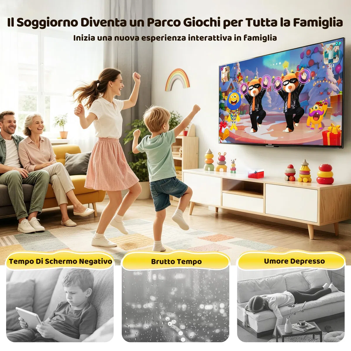 Kinhank MotionX Console di Gioco per Bambini e Famiglie, Console Videogiochi TV con Rilevamento del Movimento AI con 40+ Giochi Interattivi, Aggiornamenti Mensili, Plug & Play Game Console, Regalo