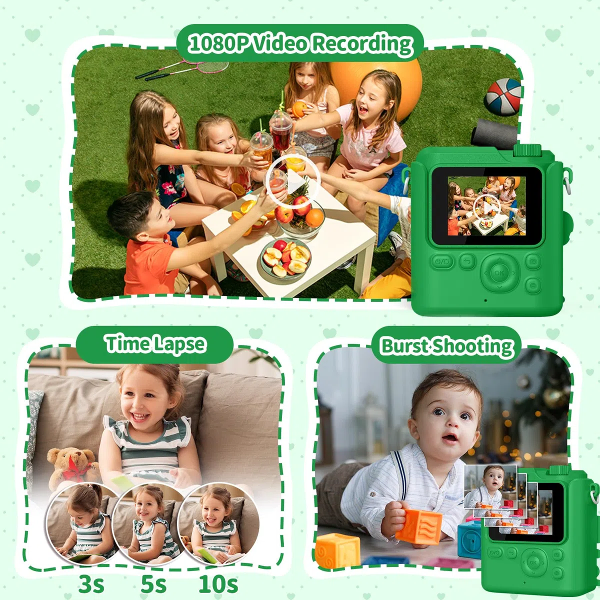 Gofunly Macchina Fotografica Bambini Istantanea, Fotocamera Istantanea 1080P HD Schermo per Bambini con 32GB Scheda, Fotocamera Digitale Regalo per Ragazze Ragazzi da 3-12 Anni
