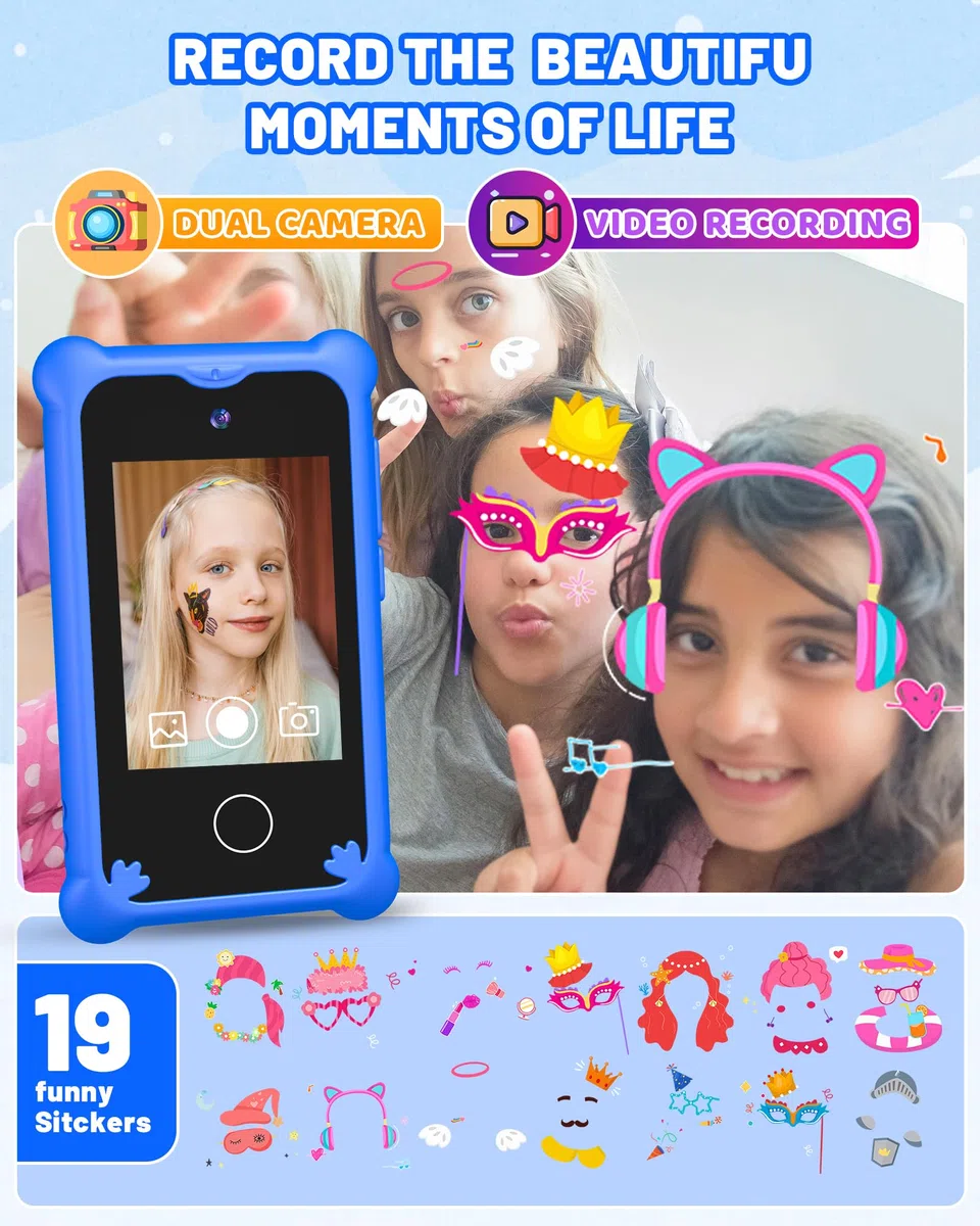 Telefonoelefono Per Bambini, Cellulare per Bambini ,2.4"Smartphone Giocattolo Regalo Giocattoli per Bambina 3 4 5 6 7 8 9 10 anni Compleanno Natale（Blu）