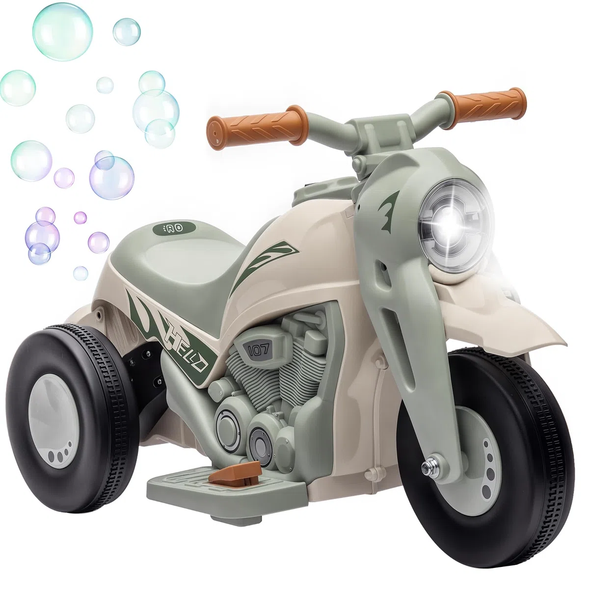 Moto elettrica per bambini AIYAPLAY, moto per bambini da 6V con musica, bolle di sapone, veicolo per bambini con faro, 2,5-3 km/h, per bambini da 2 a 5 anni, max. 30 kg, bianco crema