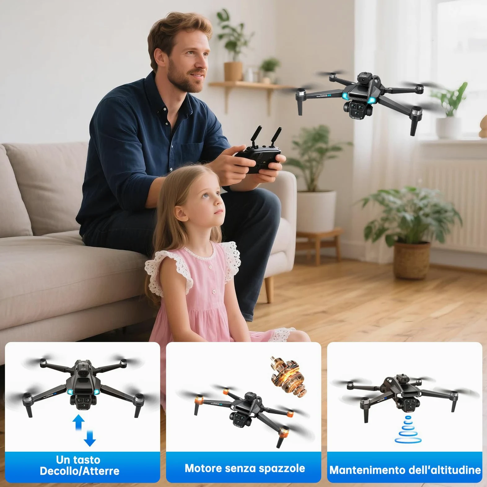 Drone con Telecamera 4K HD per Adulti e Principianti, Tempo massimo di volo 40+ minuti,Mini Quadcoptero RC Piegevole 2.4G WIFI con Motore Brushless, 2 Batterie, Autoscatto con Gestuali