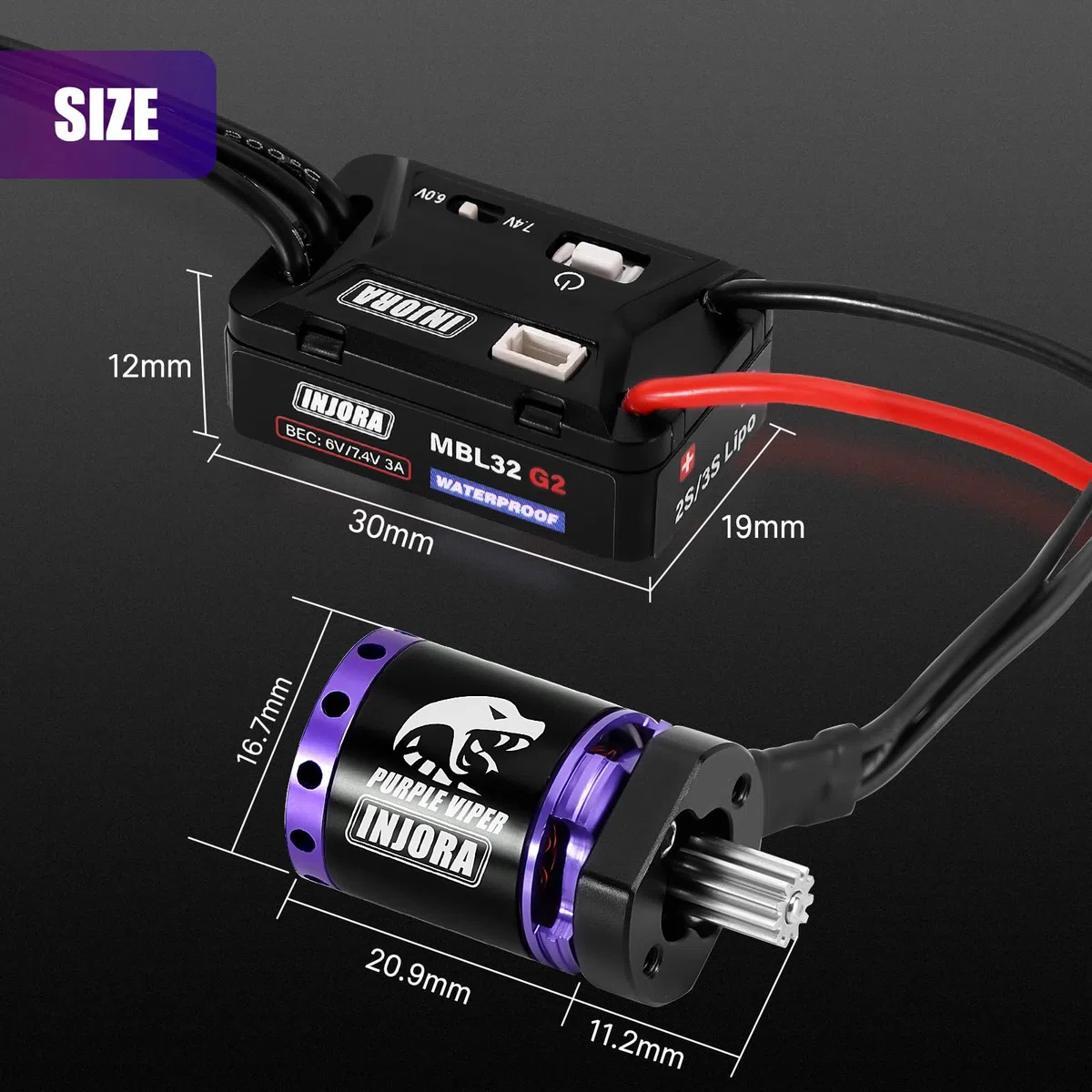 INJORA MBL32 G2 ESC Brushless Impermeabile & Motore Outrunner 1721 Purple Viper per 1/18 TRX4M Ascent-18
