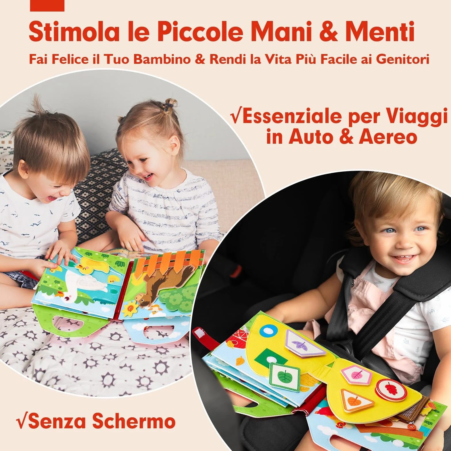 hahaland Libro Montessori Interattivo 1 Anno - Montessori Busy Board Feltro Pannello Sensoriale Bambini 1 2 3 Anni - Quiet Book Educativo Regalo Bimbo Bimba