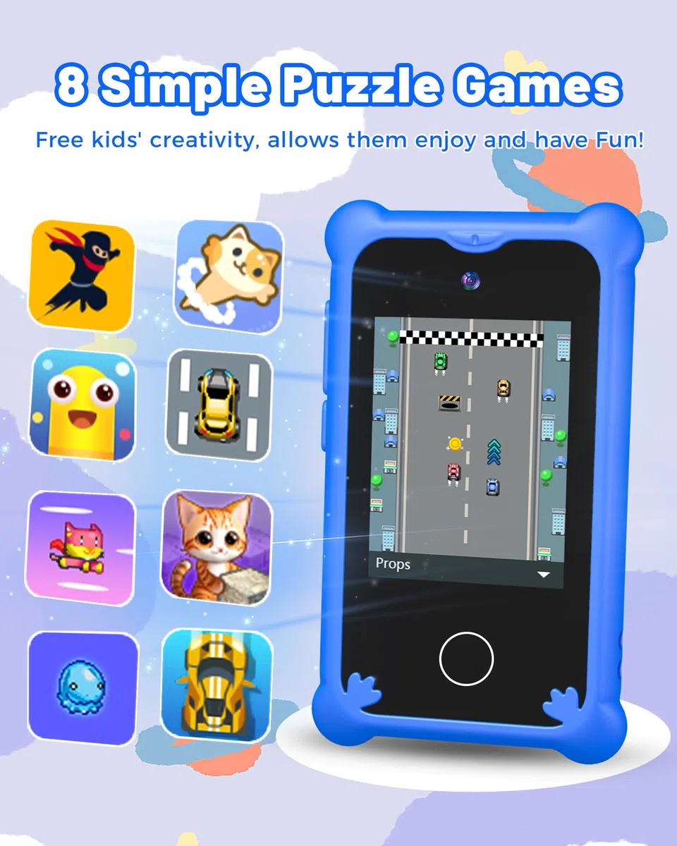 Telefonoelefono Per Bambini, Cellulare per Bambini ,2.4"Smartphone Giocattolo Regalo Giocattoli per Bambina 3 4 5 6 7 8 9 10 anni Compleanno Natale（Blu）
