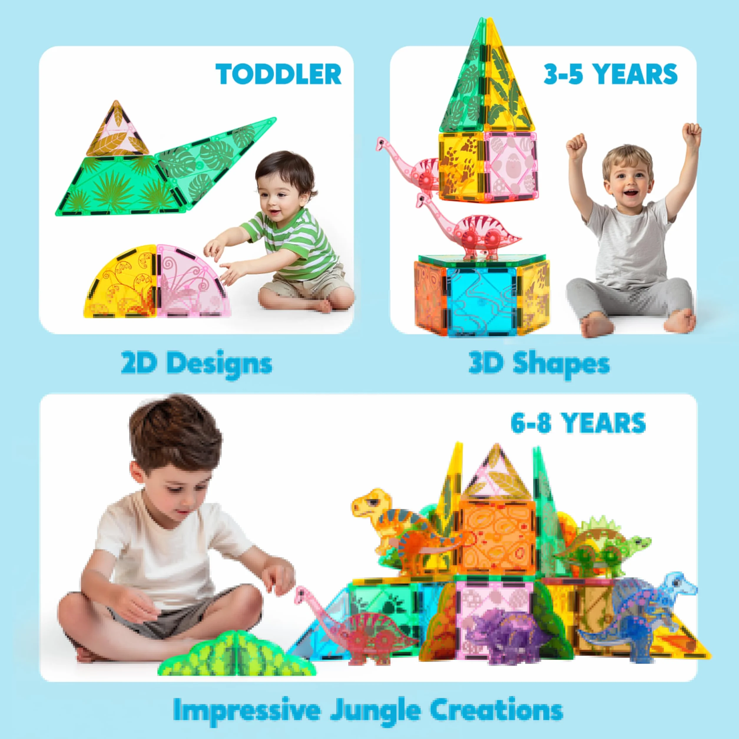 SYNCFUN Set di Magnetiche Giocattolo per Bambini, 50 Pezzi Dinosauri Blocchi da Costruzione Magnetici, Giocattolo Educativo per Bambini e Bambine da 3 4 5 6 7 anni, Regalo Compleanno Natale