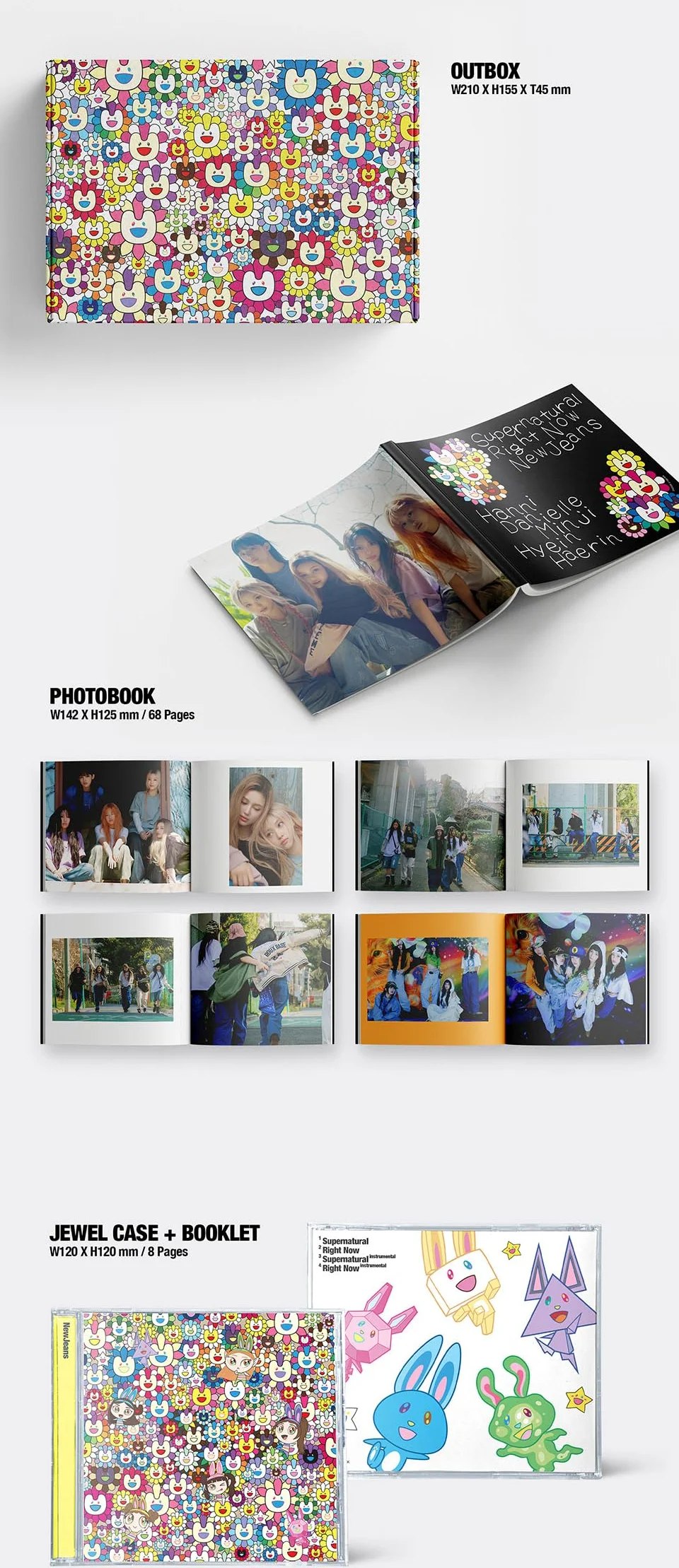 NEWJEANS - SUPERNATURAL [NJ X MURAKAMI : DRAWSTRING BAG VER] JAPAN DOUBLE SINGLE Album Photocards+Postcard+Drawstring Bag+Jewel Case+Photobook+Booklet+Out Box