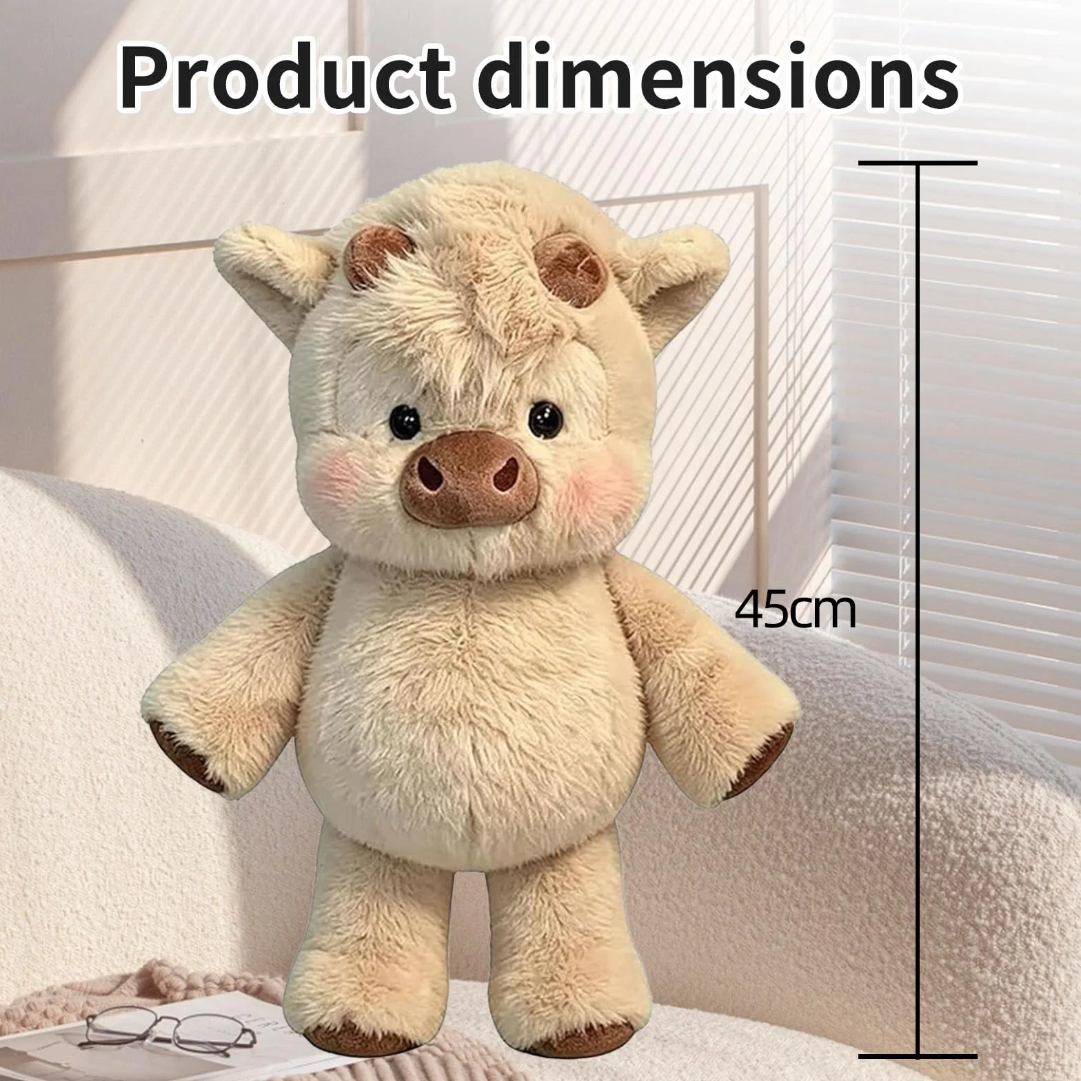 Peluche Mucca Che Corre, 45 cm Highlandes Cow Plushs, Mucca Giocattolo di Peluche Morbido, Plushie di Compleanno regalo per Adulti, Decorazioni e giocattoli Plushs da Colleziones (A)