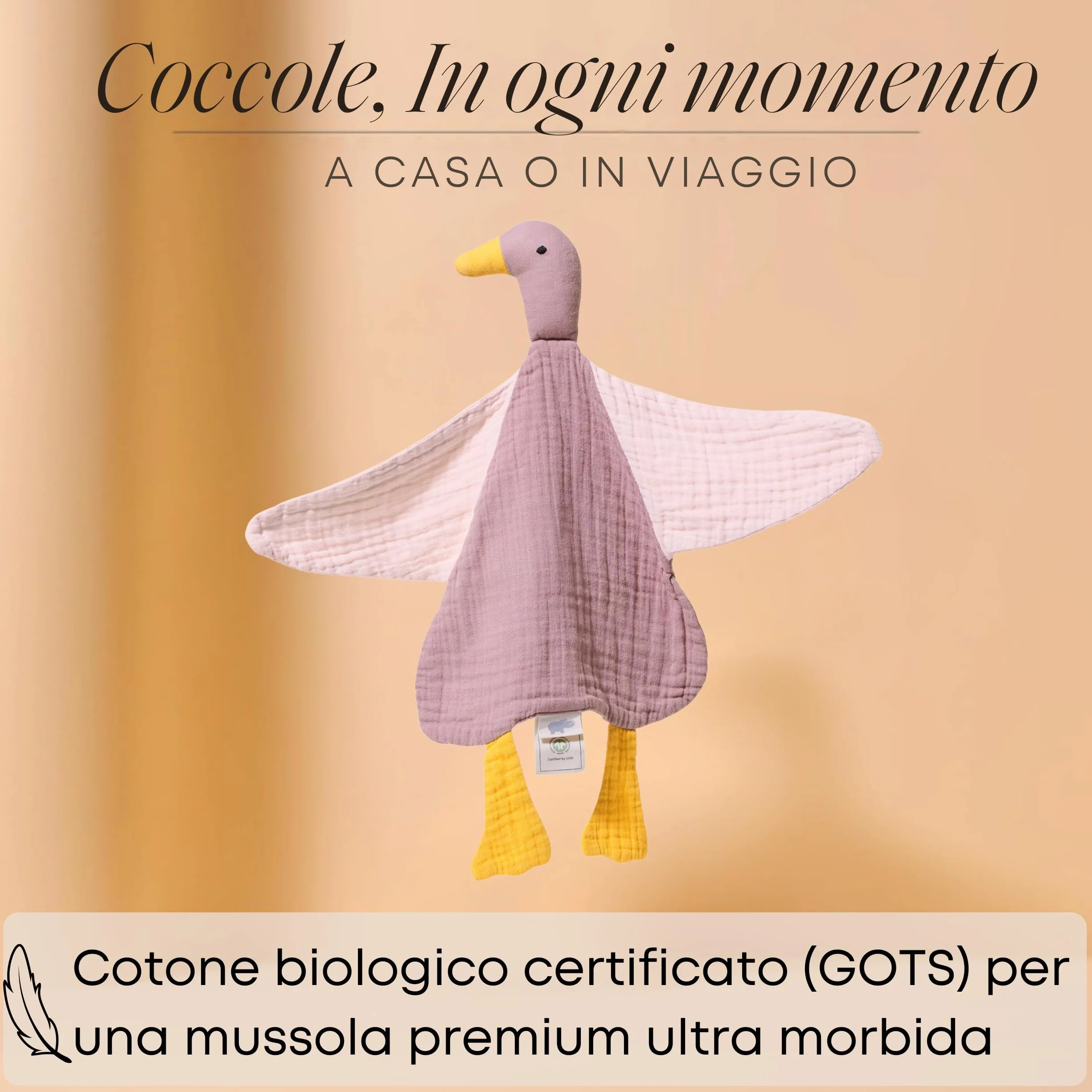 Panno Morbido Anatra | Cotone Mussola | Regalo di Nascita per Maschi & Femmine | Giocattolo per Bambini | GOTS | Dusty Rose