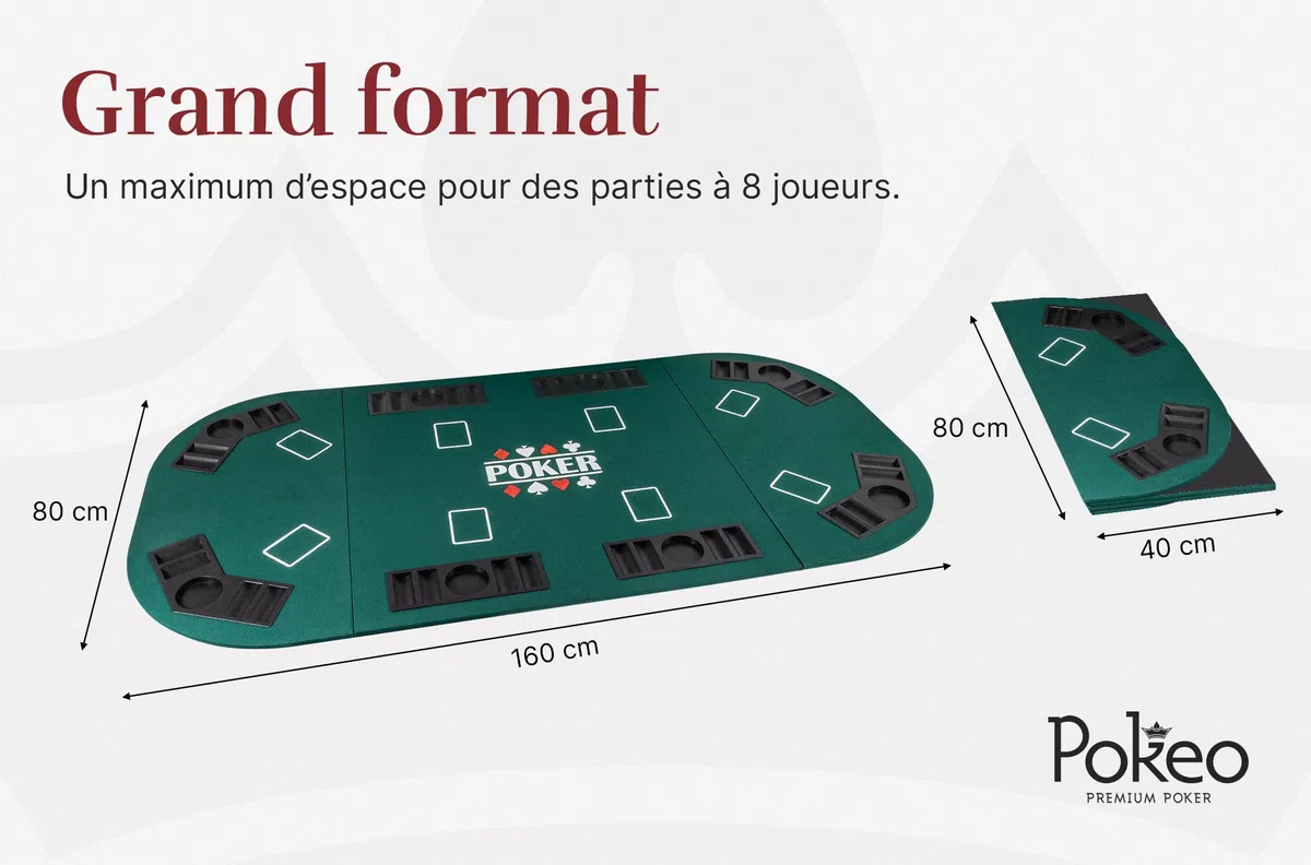 Vassoio da poker pieghevole in 4 parti, rettangolare, verde, tappetino da poker, gioco di carte e gettoni, tappetino da poker pieghevole con porta bicchieri, ideale per tavolino da salotto
