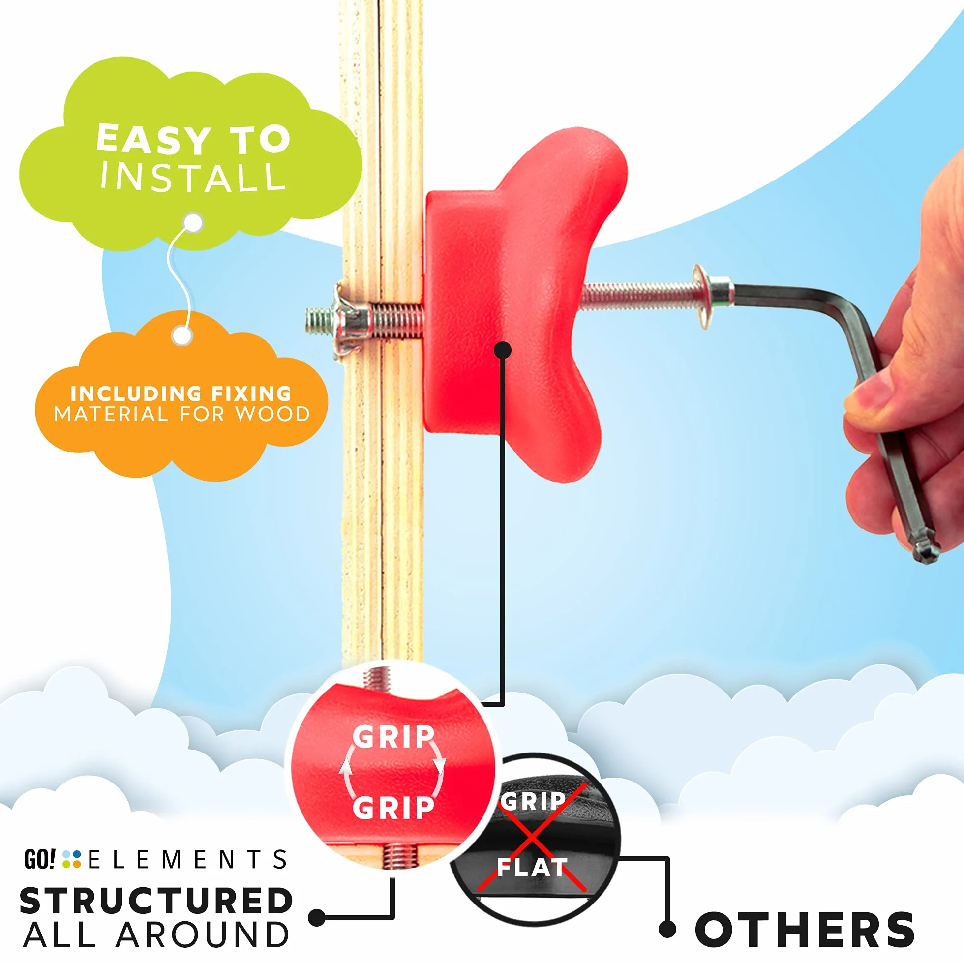 GO!elements Prese Arrampicata per bambini set da esterno incl. materiale di fissaggio | pietre per arrampicata indoor per parete d'arrampicata | boulder colorati per torre gioco con viti 15/20/25/30er