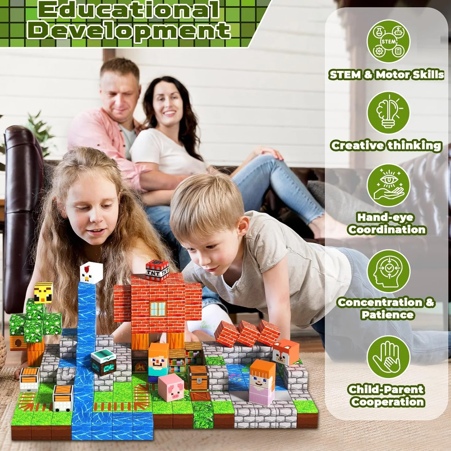 Goody King Costruzioni Magnetiche per Bambini 200 Pezzi - Blocchi Magnetici con Tema Prateria - Animali e fiumi - Magnetic Building Blocks Giocattoli Montessori - Regali STEM per bambini 3-9 Anni