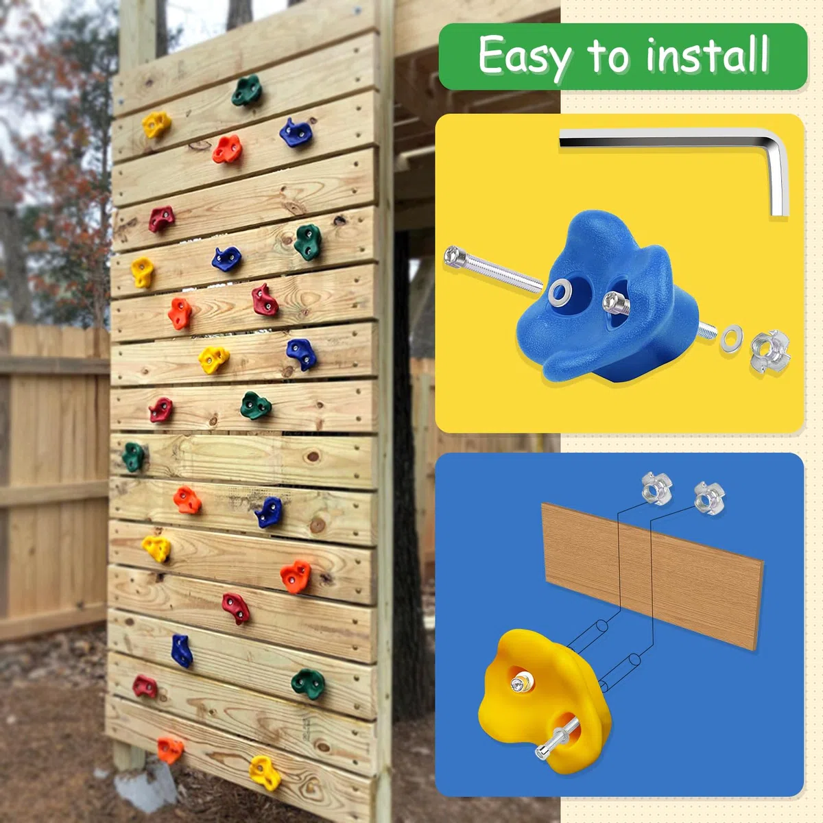 Trymaker Set di impugnature per arrampicata su roccia per bambini, 15 pezzi/30 impugnature per arrampicata per bambini e adulti all'aperto