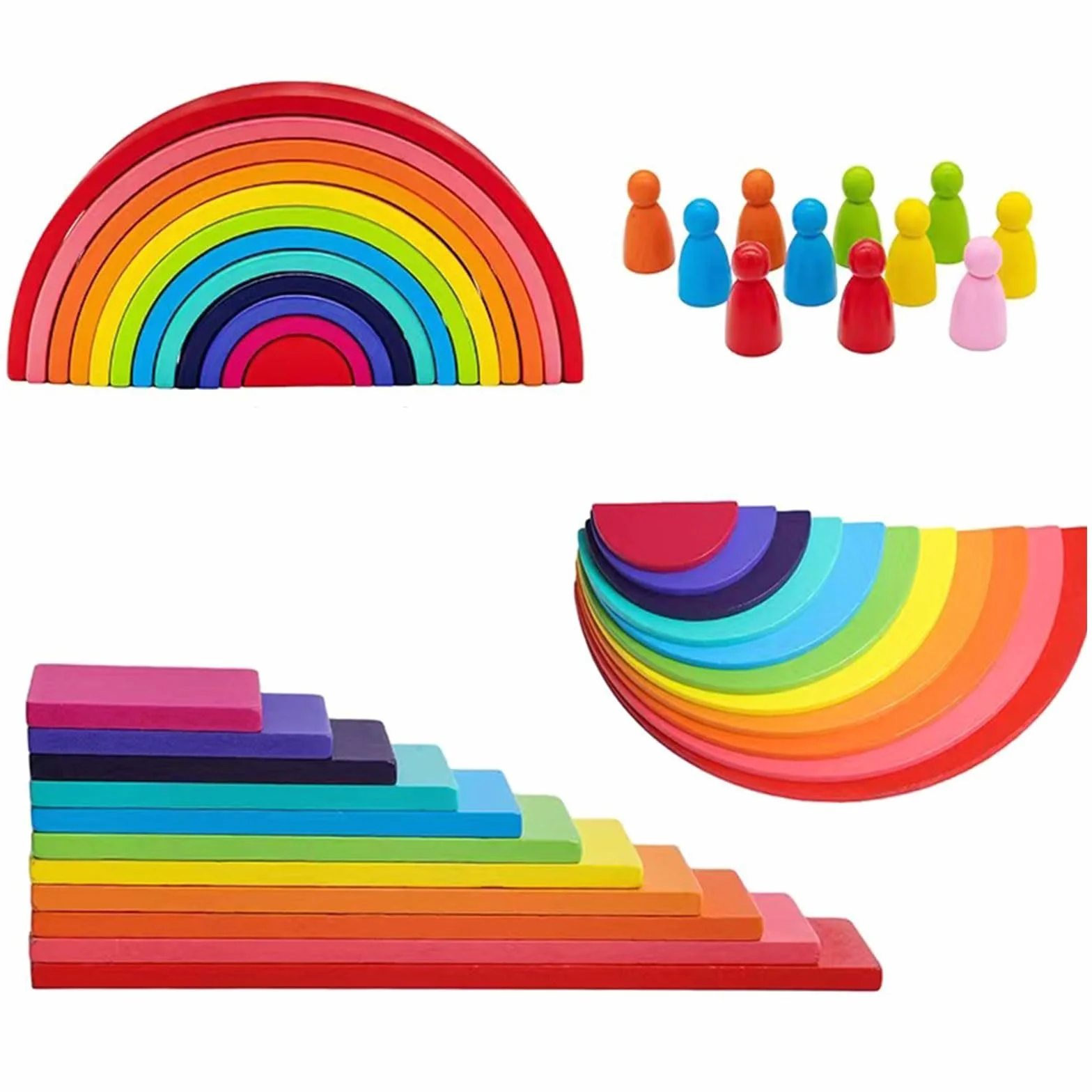 Kiuiom 4 Pezzi Arcobaleno Giocattolo In Legno,Blocco Arcobaleno Impilabile,Mattoncini Impilabili Per Bambini Piccoli,Giocattolo Educativo Montessori Da Costruzione,per Ragazzo Ragazza Regalo