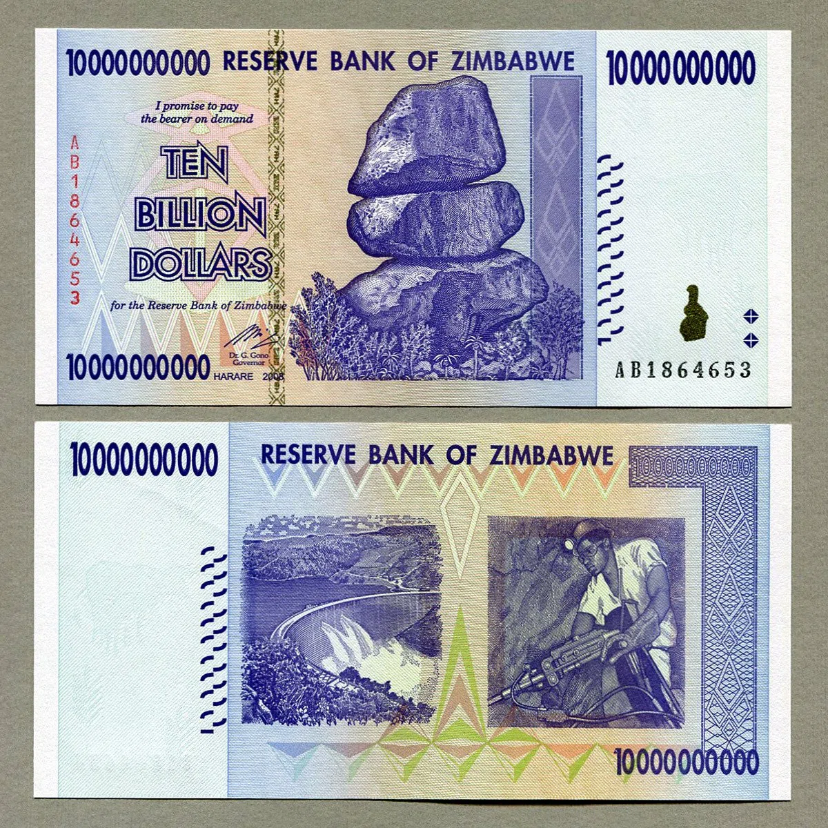 RBZ Collectibles Zimbabwe 50 20 10 5 1 miliardo di dollari banconote 2008 set completo di bollette di valuta UNC